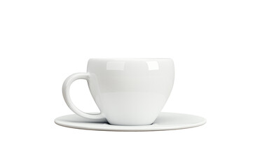 Poster - White ceramic coffee cup with matching saucer, isolated on a white background. Clean and elegant design concept. 3D Rendering.
