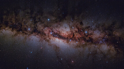 Wall Mural - breathtaking view of night sky dominated by dense star cluster, luminous band stretched across, coun