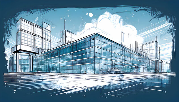 The features a futuristic scene of an industrial hospital and hospital with reflections wind.