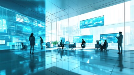Poster - Futuristic Business Office: Data Visualization and Collaboration
