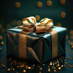 Poster - New Year's gift on a dark green background.