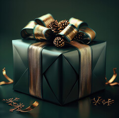 Poster - New Year's gift on a dark green background.