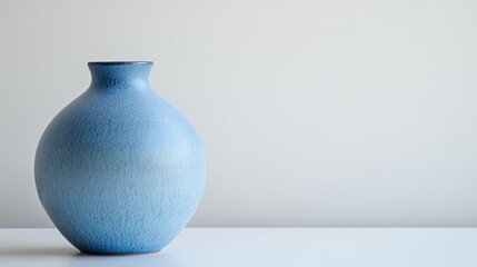 Poster - Ceramic vase in soft blue color placed on a minimalistic white table against a light background
