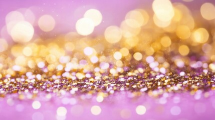 Poster - A textured background of sparkling purple and gold glitter, enhanced by soft bokeh lights for an elegant and festive feel.