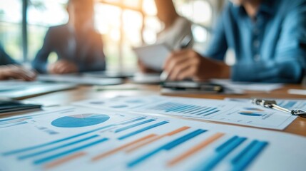 Poster - business meeting: analyzing financial data and charts
