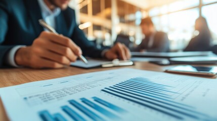 Poster - businessman analyzing financial data charts and graphs