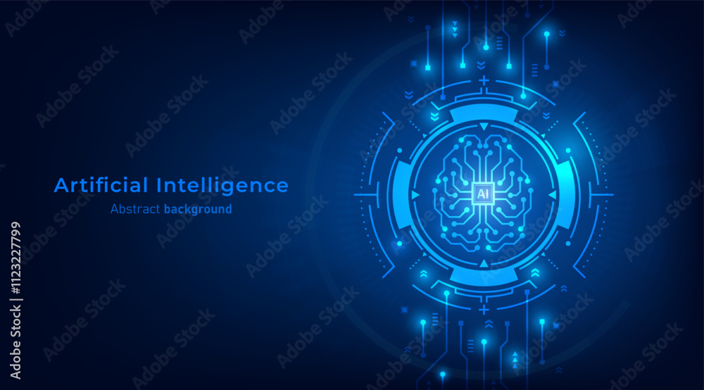 Concept Of Artificial Intelligence Ai Digital Brain Icon On Frames Hud