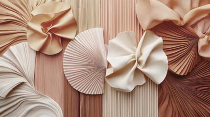 Poster - A vibrant collection of fabric textures in trendy mocha shades reveals stunning pleating and folds, perfect for contemporary interior settings