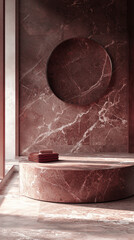 Poster - Smooth mocha mousse colors envelop the space, creating a serene atmosphere with a sleek circular feature and minimalistic decor
