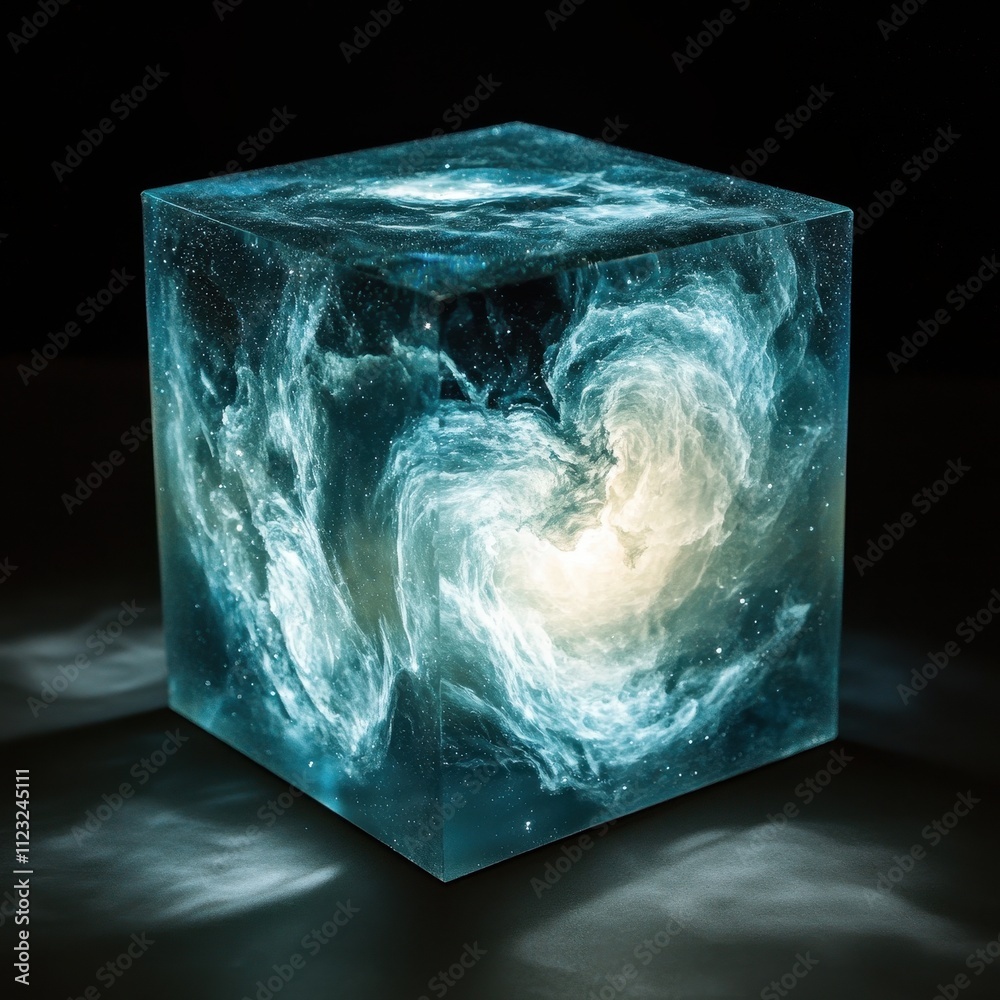 Swirling Nebula in a Translucent Cube Cosmic Art Installation Dark ...