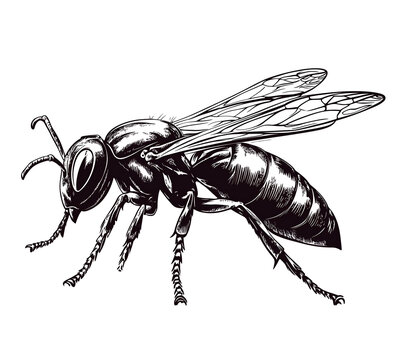 Wasp vector drawing, white background