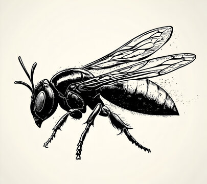 Wasp vector drawing, white background