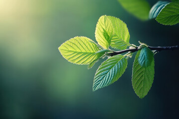 Wall Mural - A close-up of vibrant green leaves on a branch, highlighting nature's beauty and tranquility.