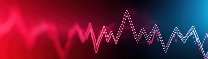 Poster - A vibrant illustration of a waveform displaying fluctuations in sound or data, blending red and blue hues against a dark background.