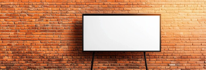 Poster - A minimalistic blank television screen stands against a textured brick wall, creating a modern and industrial aesthetic.