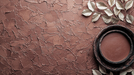 Poster - Textured mocha surfaces create a warm ambiance, perfectly complemented by delicate foliage, inviting creativity into any space