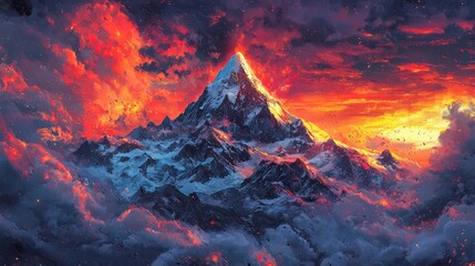 Aufkleber - Breathtaking sunset over snow-capped mountain peaks nature scene majestic landscape vibrant colors aerial view tranquility