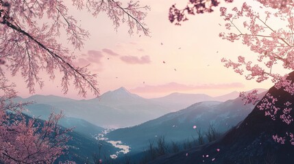 Wall Mural - Serenity of distant mountains silhouetted against hazy sunset nature scene tranquil landscape scenic view peaceful concept