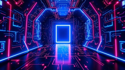 Poster - Digital Door to the Future in Futuristic Polygonal Style