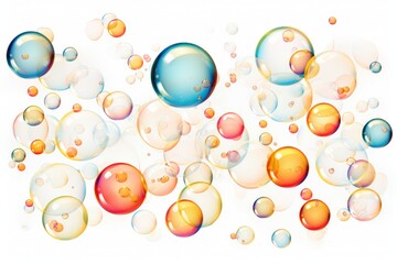 Poster - Vibrant vector illustration of numerous soap bubbles, varying in size and shape. The design emphasizes the clarity and reflectiveness of each bubble