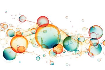 Poster - Vibrant vector illustration of numerous soap bubbles, varying in size and shape. The design emphasizes the clarity and reflectiveness of each bubble