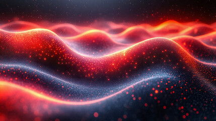 Poster - Futuristic abstract waves with radiant orange and blue highlights flowing seamlessly, evoking energy and motion