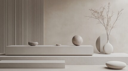 Poster - Minimalist Interior Design Featuring Neutral Tones and Organic Shapes
