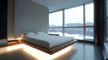 Aufkleber - Modern Minimalist Bedroom with Natural Light and Sleek Design