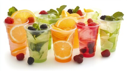 Poster - Fresh and Vibrant Fruit-Infused Beverages in Colorful Cups