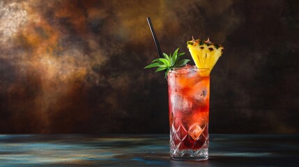 Poster - Refreshing Tropical Cocktail with Pineapple Slice and Mint Leaves