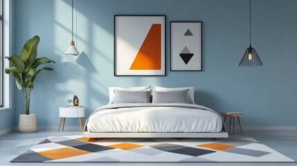 Poster - Modern bedroom interior with abstract art and stylish decor