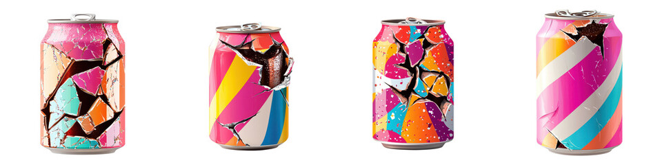 Wall Mural - Vibrant abstract explosion of dynamic geometric patterns and shapes in a contemporary digital art style on a beverage can packaging design  The image features a bold