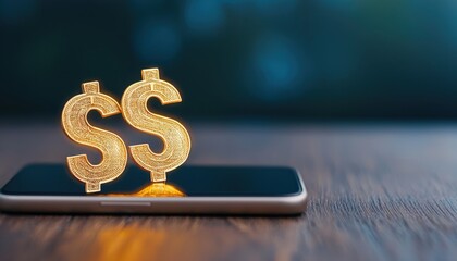 Poster - A glowing dollar sign rests on a smartphone, symbolizing digital finance and modern transactions.