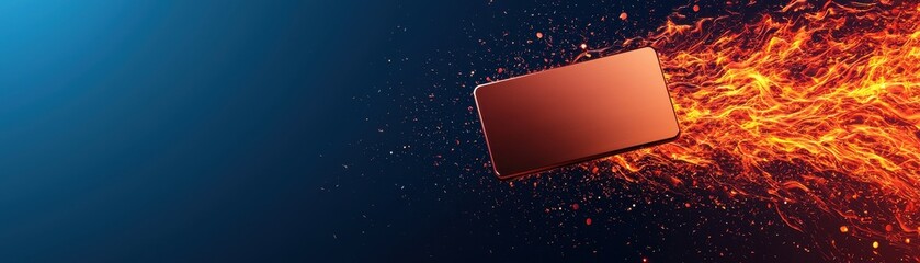 Aufkleber - A dynamic image of a metallic object soaring through a fiery backdrop, evoking feelings of speed and energy.