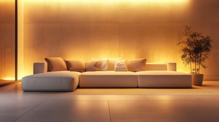 Poster - Modern Minimalist Sofa in Cozy Warm Ambient Lighting Interior