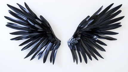 Poster - Artistic black wings made from cutlery displayed on a white background in a creative setting