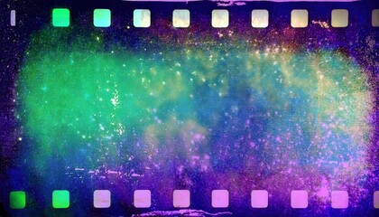 Wall Mural - vintage film strip with abstract iridescent neon hues and scratched textures. perfect for retro film