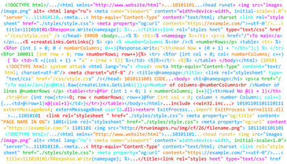 HTML code snippet with colorful syntax highlighting on white background, showcasing structure and programming elements, concept of coding. 3D Rendering.