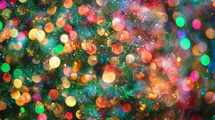 Wall Mural - Colorful Christmas lights shimmering on a tree