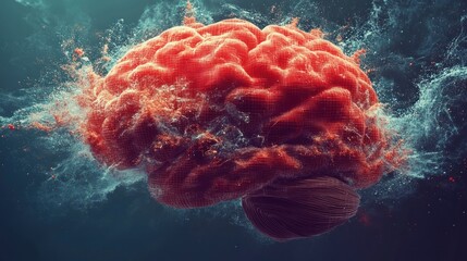 Poster - A vibrant, abstract depiction of a brain surrounded by splashes.