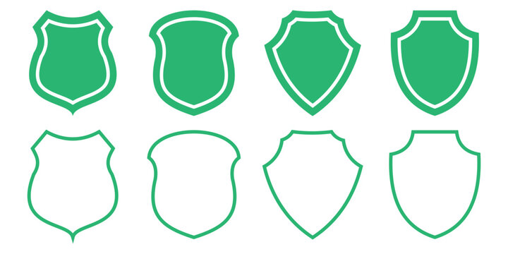 Shield icon set. Defense symbol. Security sign. Safe guard vector illustration. Guarantee emblem. Shield logo. Protection pictogram
