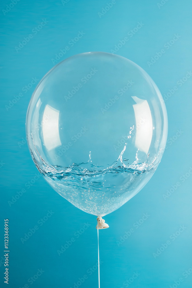 Baloon Splash Transparent Balloon with Water Splash on Pastel Blue Background Stock ...