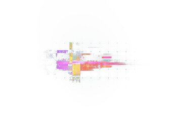 Poster - Abstract grid with colorful digital blocks and pixelated streaks, on a clean white background. Concept of modern technology and data. 3D Rendering.
