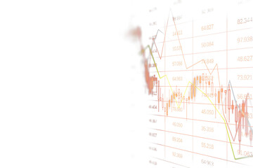 Poster - Stock market chart featuring graphs, colorful lines, and numerical data on a white background, representing financial analysis and trends. 3D Rendering.
