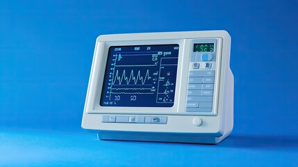 Poster - Medical Monitor in Bright Blue Background Displaying Vital Signs