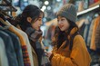 © S photographer - Two friends enjoy shopping together, showcasing fashion and quality time indoors.