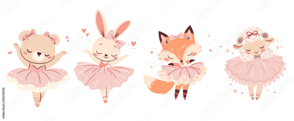 Ballet Rabbit Cartoon A set of flat vector illustrations in a simple children's style. Cute ...