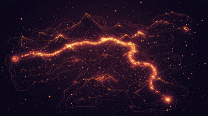 Poster - Abstract Map Concept with Glowing Pathway and Mountain Landscape