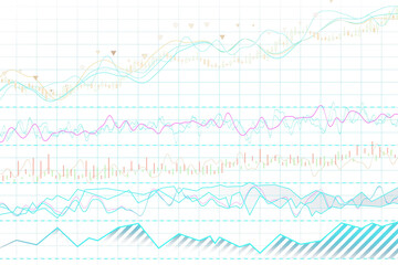 Poster - Financial graphs and stock indicators in a clean digital style, displayed on a white grid background. Concept of analytics and trading. 3D Rendering.