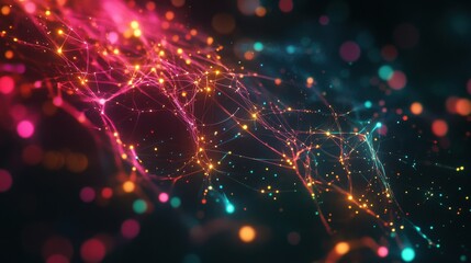 Poster - Abstract Digital Network with Colorful Light Connections